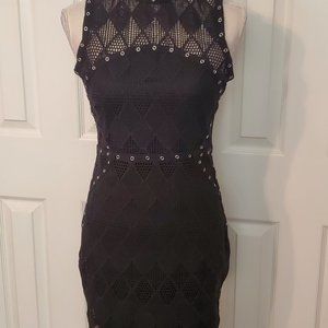 Black Sleeveless Crochet Knit Bodycon Women's Dress